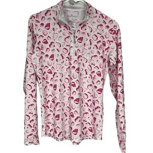 SanSoleil UPF 50 Golf Quarter Zip Pullover Pink White Small